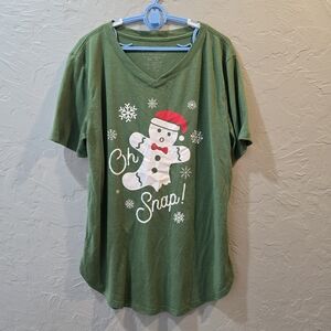 Fifth Sun Oh Snap! Ginger Bread Man Funny Green Short Sleeve Tee Medium